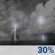 Monday Night: A chance of showers and thunderstorms before 8pm.  Partly cloudy, with a low around 70. Calm wind.  Chance of precipitation is 30%.