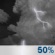 Saturday Night: A chance of showers and thunderstorms, mainly before 4am.  Mostly cloudy, with a low around 70. Light and variable wind.  Chance of precipitation is 50%.